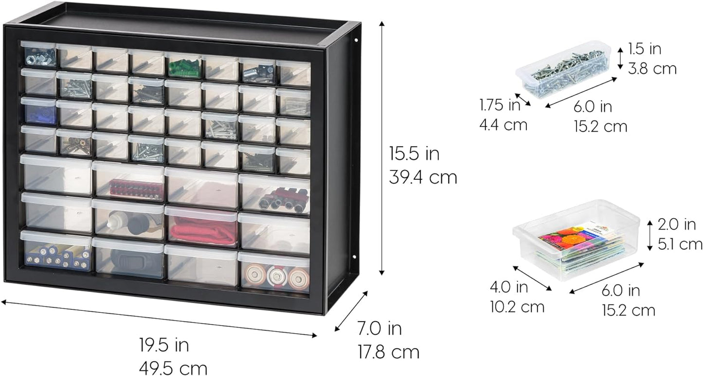 IRIS USA Small Drawer Organizer Storage, 2-Pack, 10-Drawer Craft Cabinet for Screws Hardware Art Supplies Small Parts Nuts Bolts Nails Tool Container, Drink Packet Water Flavor Packet Organizer, Black