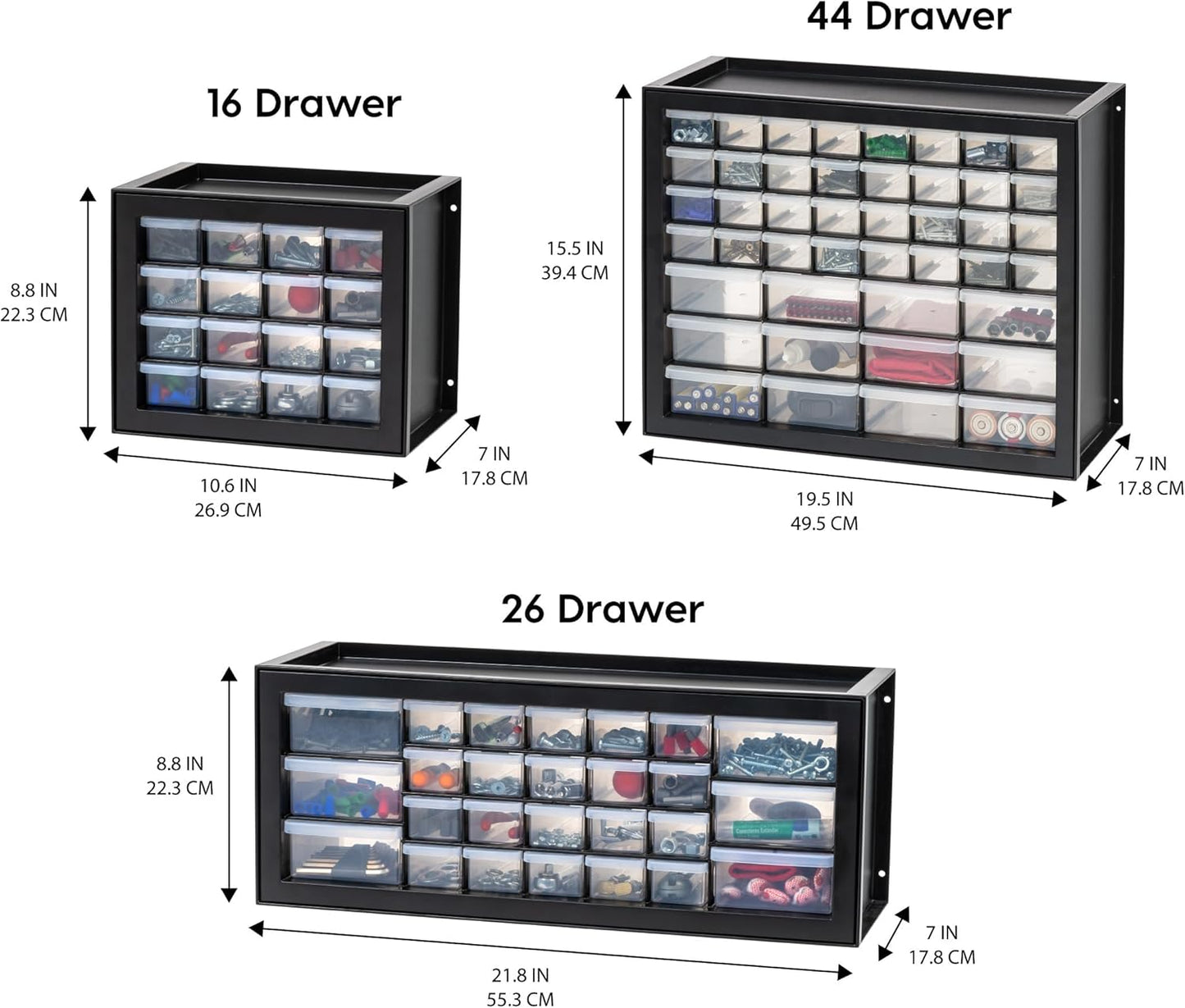 IRIS USA Small Drawer Organizer Storage, 2-Pack, 10-Drawer Craft Cabinet for Screws Hardware Art Supplies Small Parts Nuts Bolts Nails Tool Container, Drink Packet Water Flavor Packet Organizer, Black