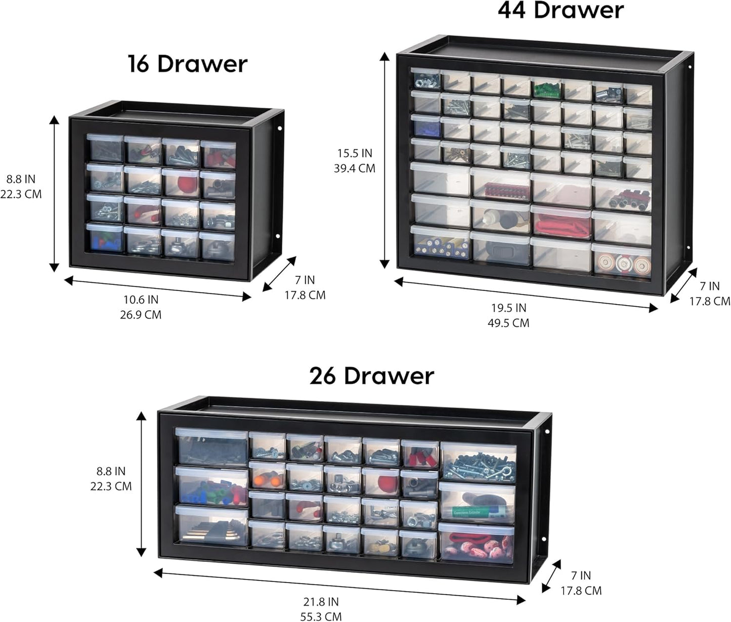 IRIS USA Small Drawer Organizer Storage, 2-Pack, 10-Drawer Craft Cabinet for Screws Hardware Art Supplies Small Parts Nuts Bolts Nails Tool Container, Drink Packet Water Flavor Packet Organizer, Black