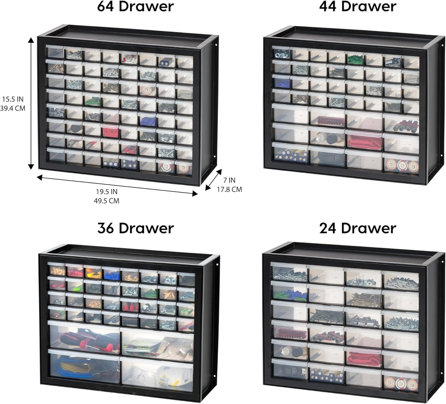 IRIS USA Small Drawer Organizer Storage, 2-Pack, 10-Drawer Craft Cabinet for Screws Hardware Art Supplies Small Parts Nuts Bolts Nails Tool Container, Drink Packet Water Flavor Packet Organizer, Black