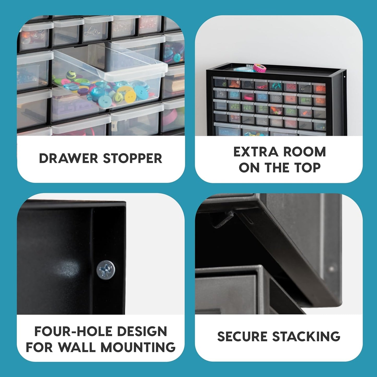 IRIS USA Small Drawer Organizer Storage, 2-Pack, 10-Drawer Craft Cabinet for Screws Hardware Art Supplies Small Parts Nuts Bolts Nails Tool Container, Drink Packet Water Flavor Packet Organizer, Black