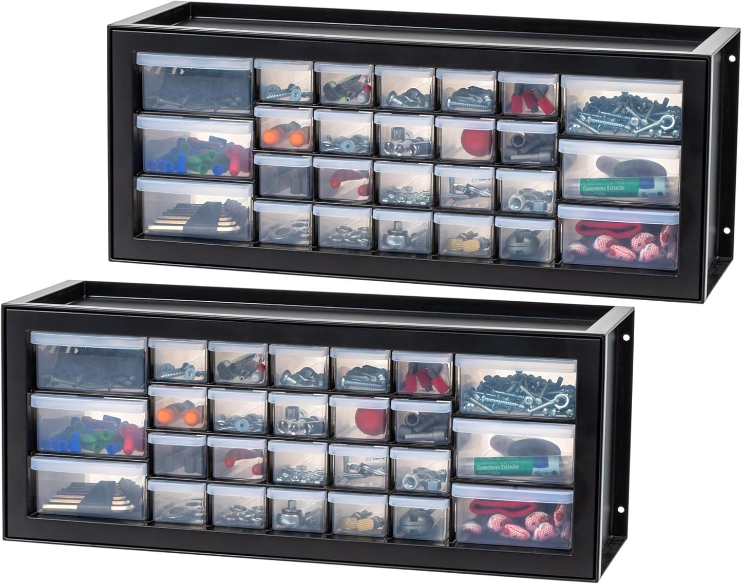 IRIS USA Small Drawer Organizer Storage, 2-Pack, 10-Drawer Craft Cabinet for Screws Hardware Art Supplies Small Parts Nuts Bolts Nails Tool Container, Drink Packet Water Flavor Packet Organizer, Black