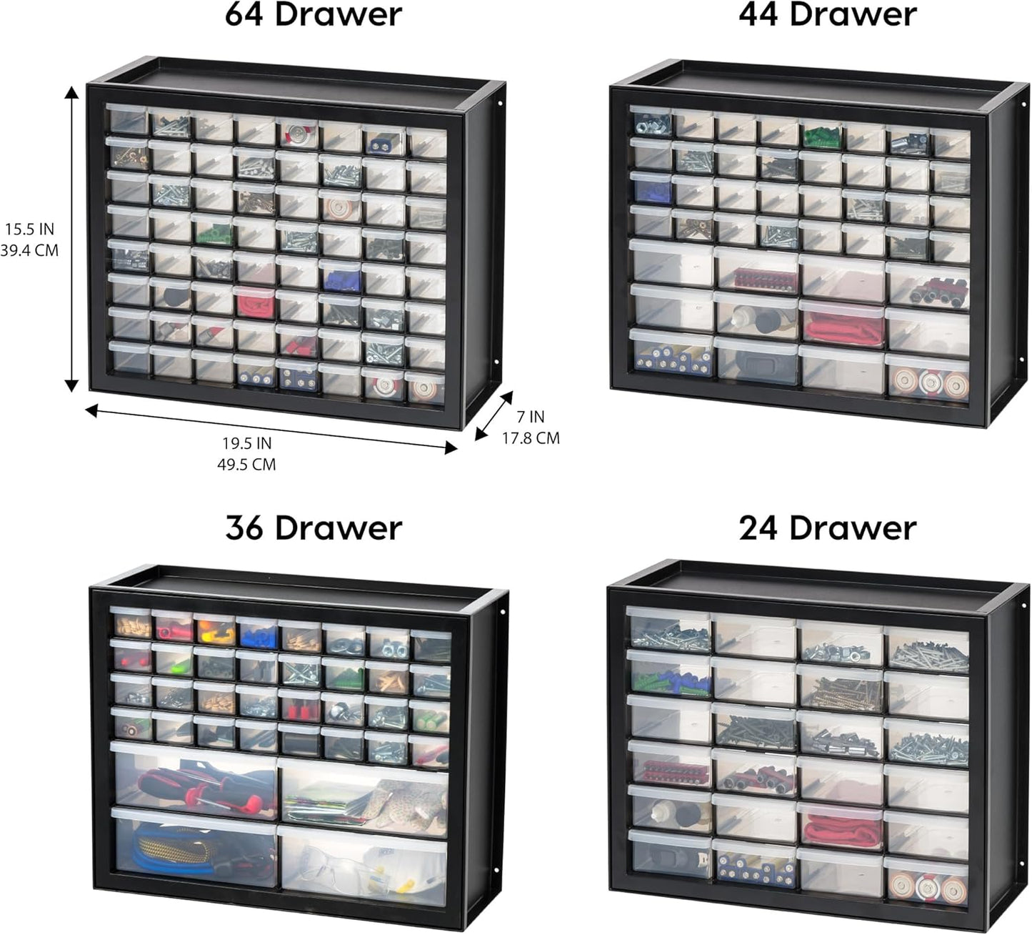 IRIS USA Small Drawer Organizer Storage, 2-Pack, 10-Drawer Craft Cabinet for Screws Hardware Art Supplies Small Parts Nuts Bolts Nails Tool Container, Drink Packet Water Flavor Packet Organizer, Black
