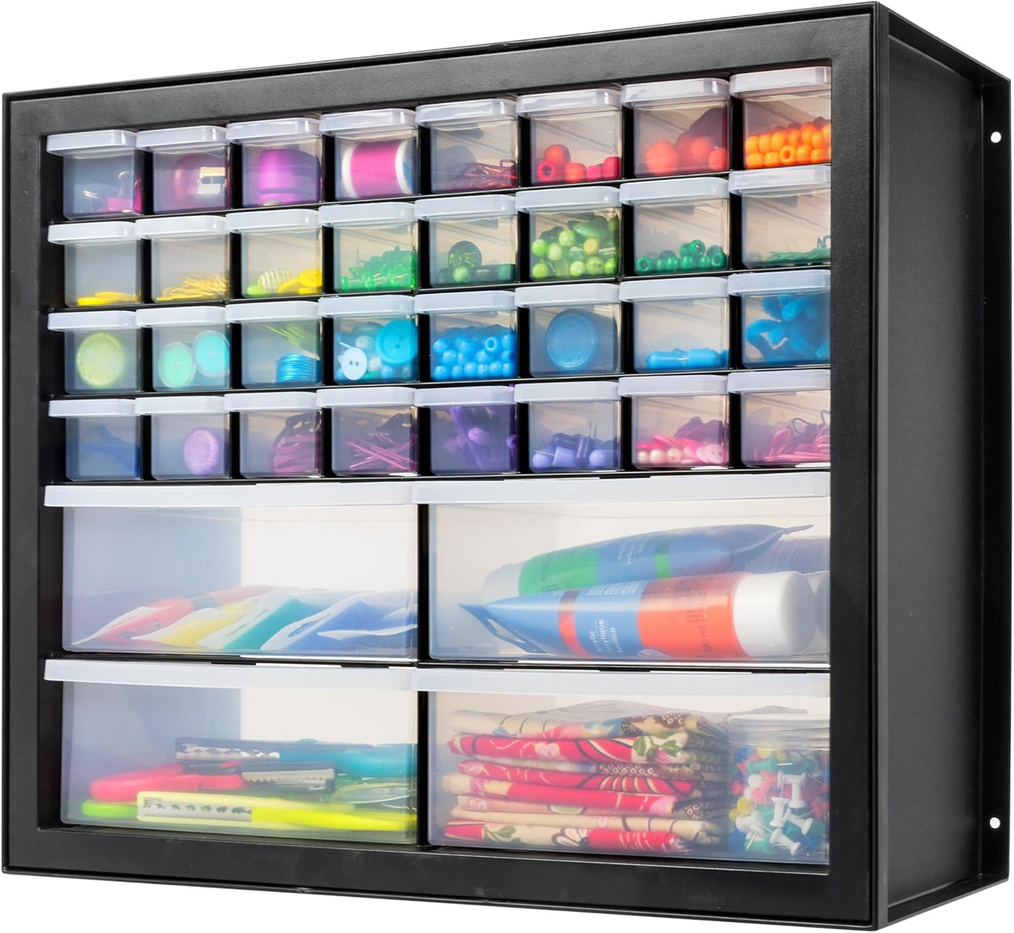 IRIS USA Small Drawer Organizer Storage, 2-Pack, 10-Drawer Craft Cabinet for Screws Hardware Art Supplies Small Parts Nuts Bolts Nails Tool Container, Drink Packet Water Flavor Packet Organizer, Black
