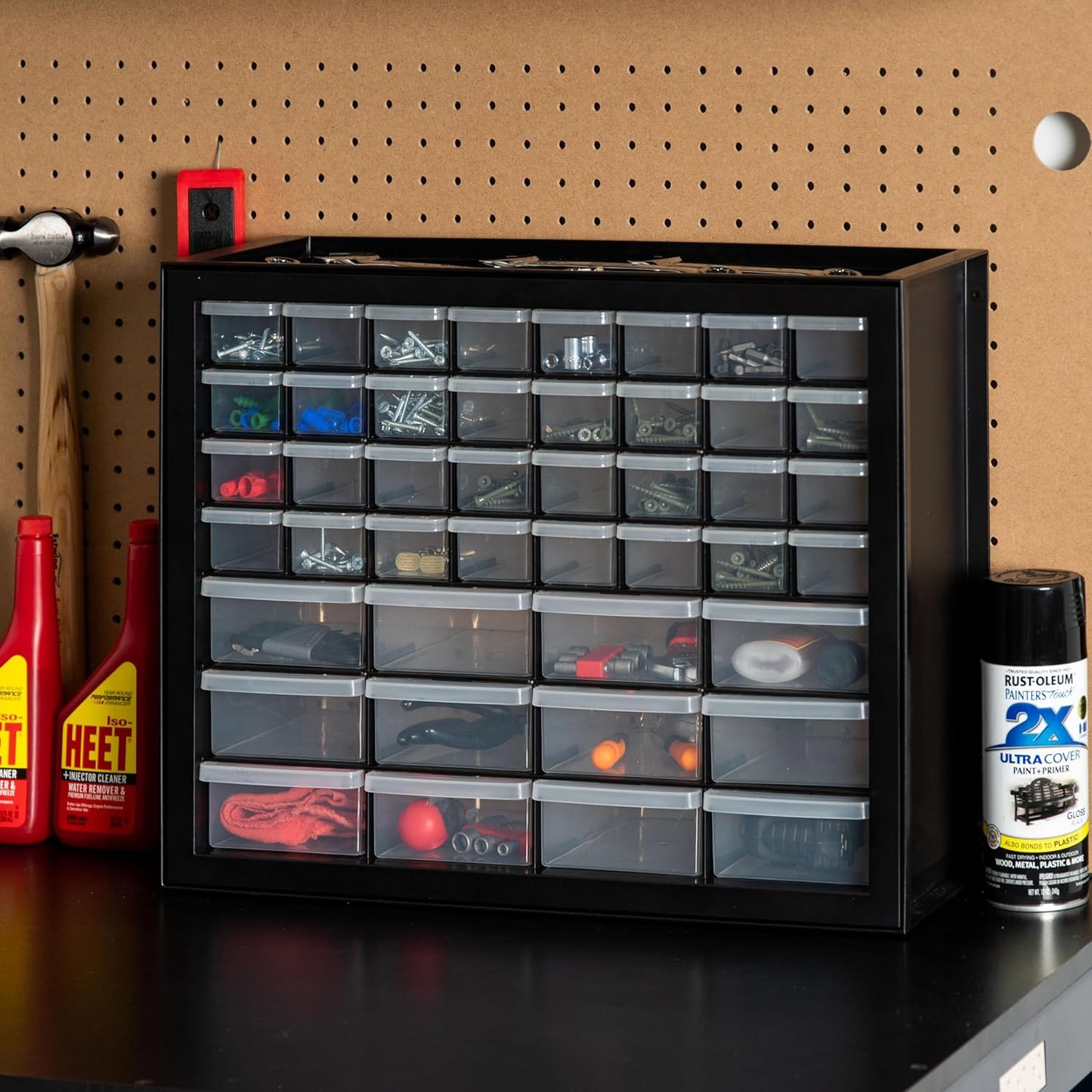 IRIS USA Small Drawer Organizer Storage, 2-Pack, 10-Drawer Craft Cabinet for Screws Hardware Art Supplies Small Parts Nuts Bolts Nails Tool Container, Drink Packet Water Flavor Packet Organizer, Black