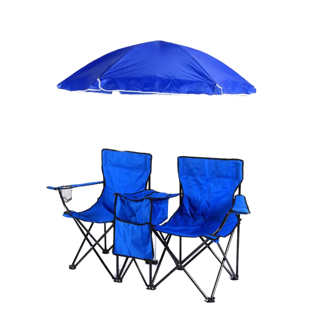 Wholesale Portable Double Seat Reclining Folding Beach Camp Chairs With Umbrella and Ice Bag