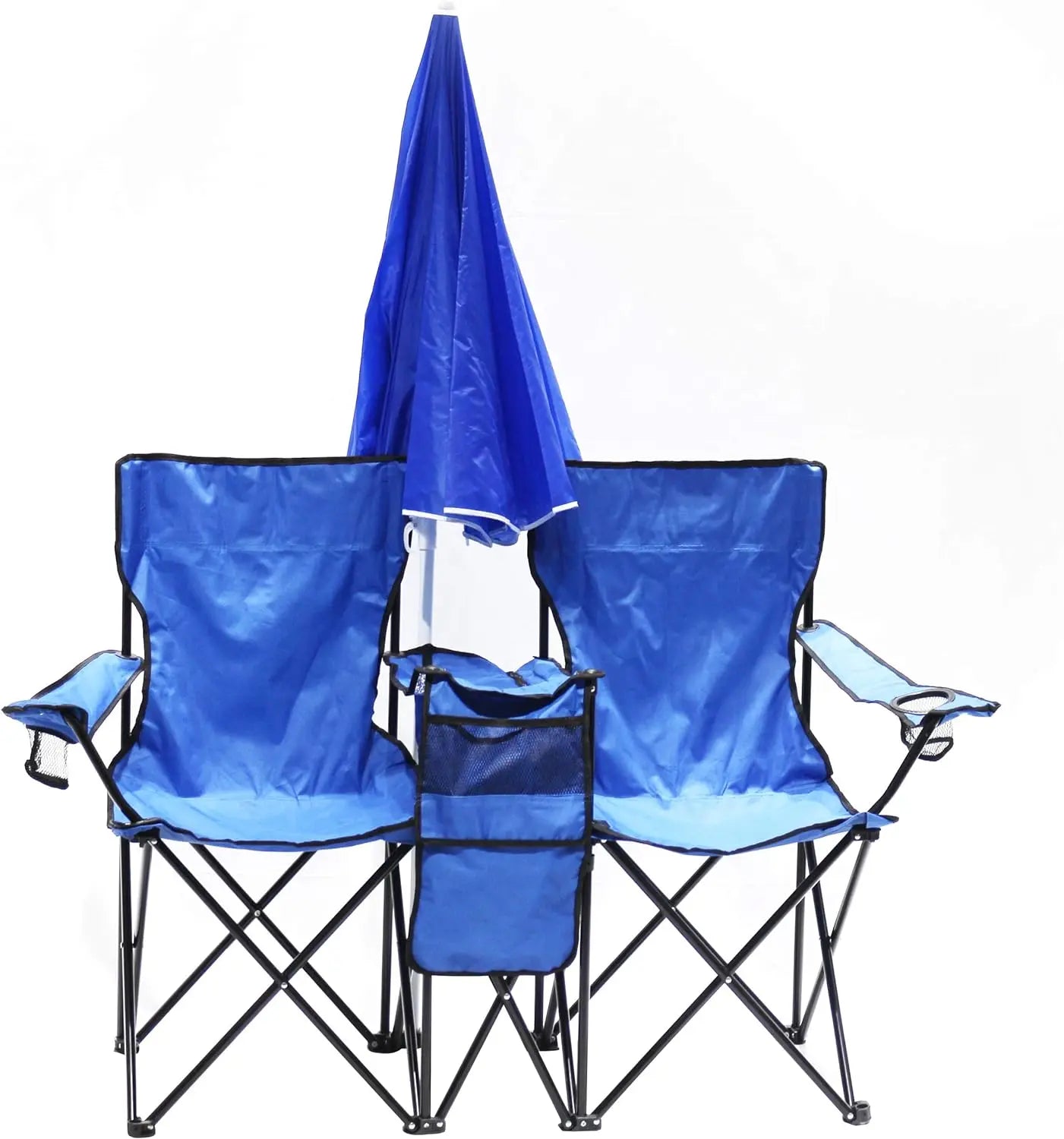 Wholesale Portable Double Seat Reclining Folding Beach Camp Chairs With Umbrella and Ice Bag