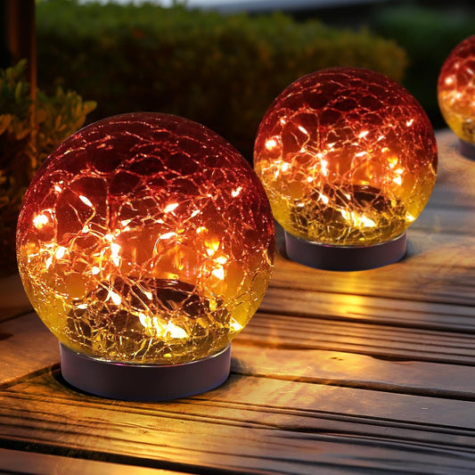 Solar Globe Lights Outdoor Waterproof-Solar Balls for Garden-Cracked Glass Ball Outdoor-Solar Orbs for Outside-Outdoor Decorations for Patio and Yard Lawn Backyard Decor