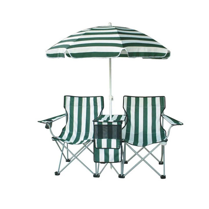 Wholesale Portable Double Seat Reclining Folding Beach Camp Chairs With Umbrella and Ice Bag
