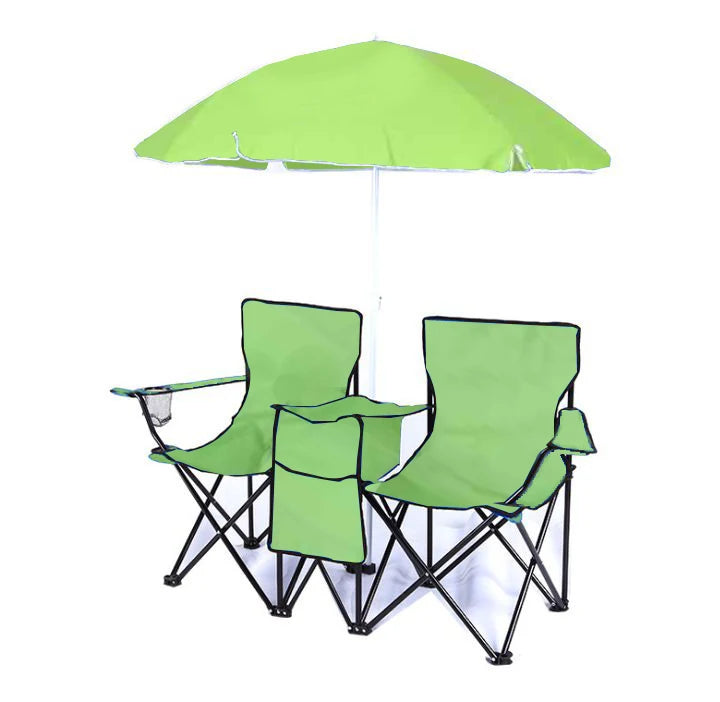 Wholesale Portable Double Seat Reclining Folding Beach Camp Chairs With Umbrella and Ice Bag