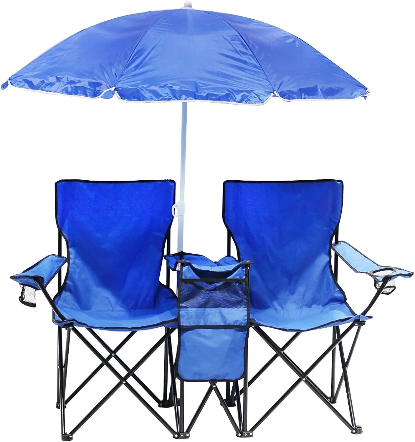 Wholesale Portable Double Seat Reclining Folding Beach Camp Chairs With Umbrella and Ice Bag