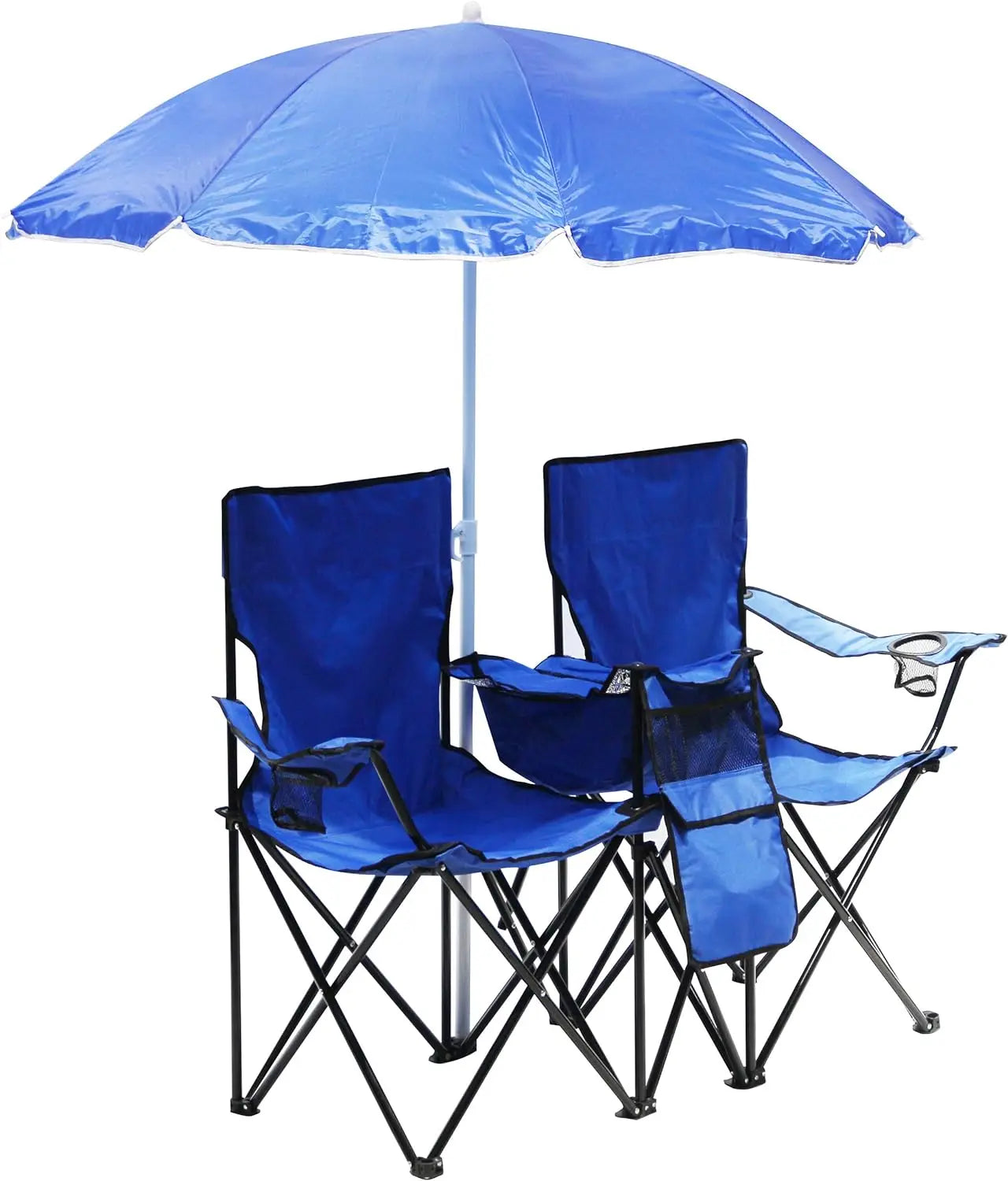 Wholesale Portable Double Seat Reclining Folding Beach Camp Chairs With Umbrella and Ice Bag